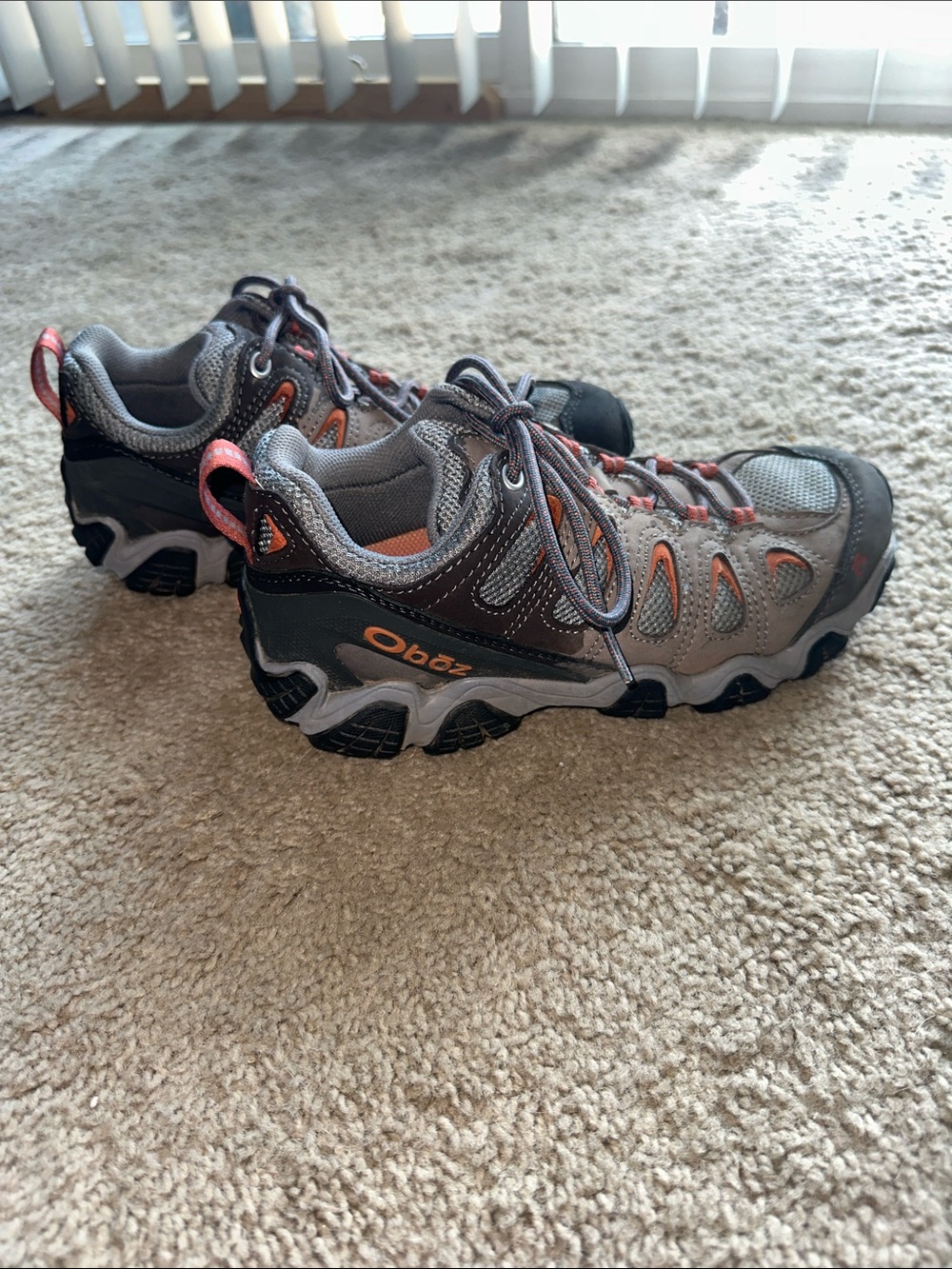 Ladies Oboz Gray & Orange Trail Sneakers